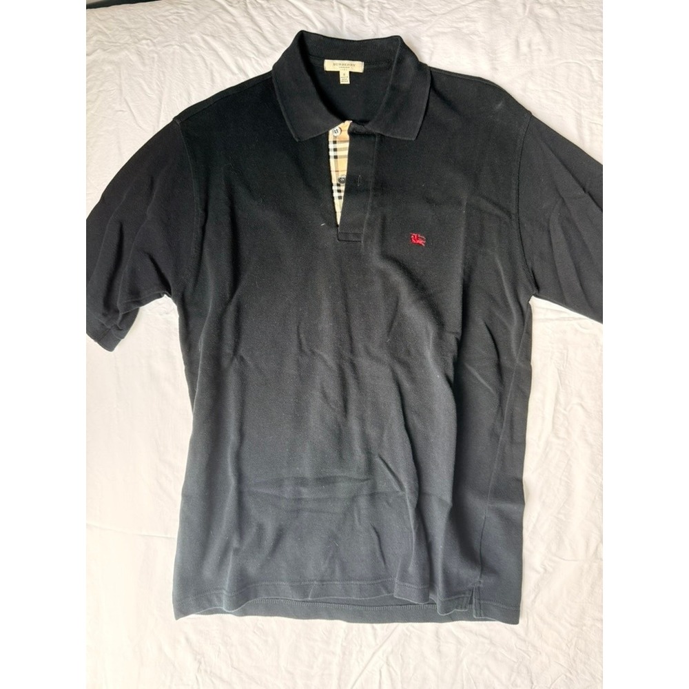 Burberry London Mens Black Cotton Pique Polo Shirt Size S